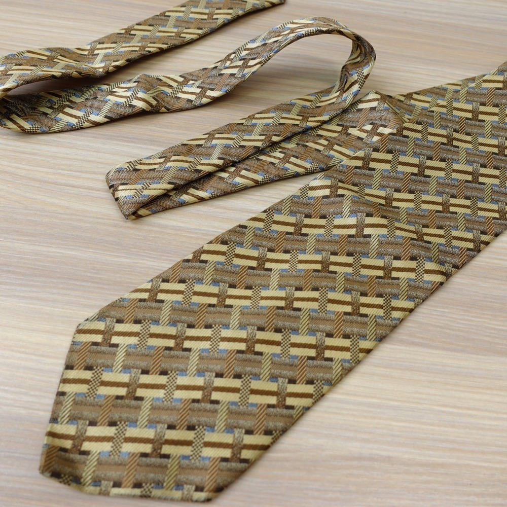 Louis Feraud Tie Mens Cream Tan Basketweave Textured Silk Luxury Designer Fall